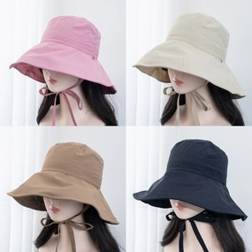 Wholesale Strap Fisherman Breathable Lightweight Sun Protection All-match Face Showing Small Bow Basin Hat
