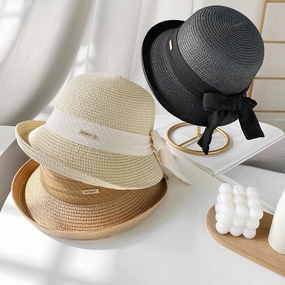 Wholesale Straw Hat Sun Protection UV Protection Sun Visor Bow Bucket Hat