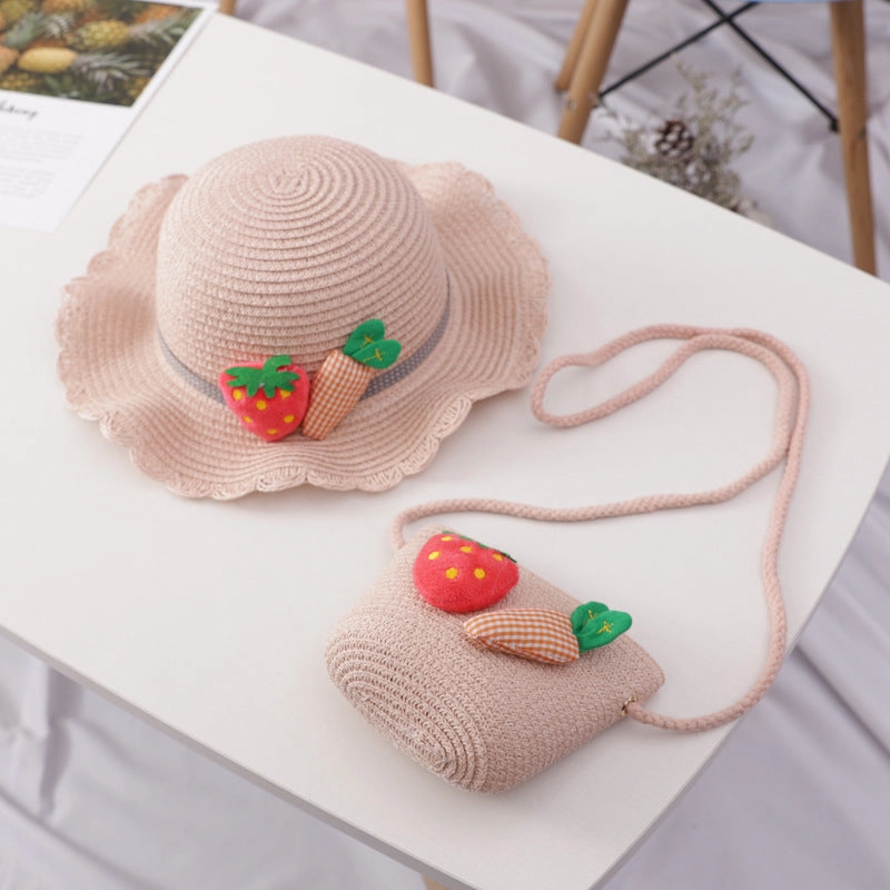 Wholesale Straw Kids Wavy Sunshade Hat Bag Set