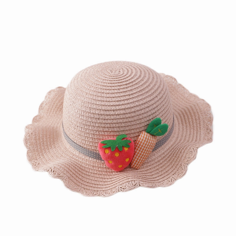 Wholesale Straw Kids Wavy Sunshade Hat Bag Set