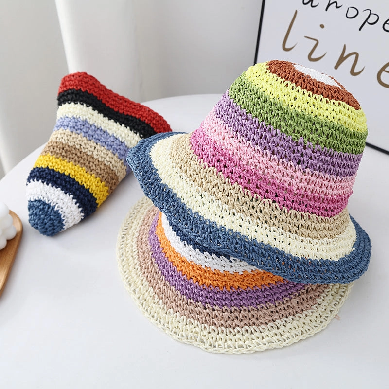 Wholesale Straw Rainbow Beach Bucket Hat