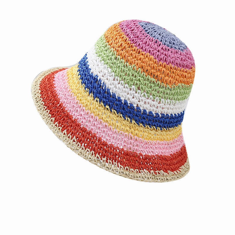 Wholesale Straw Rainbow Beach Bucket Hat