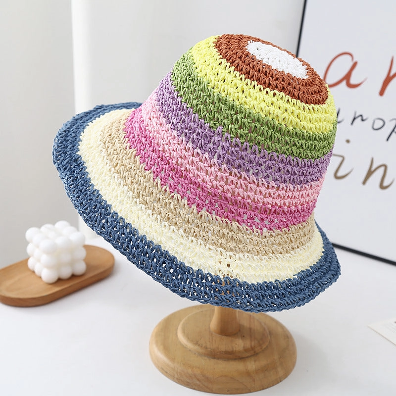 Wholesale Straw Rainbow Beach Bucket Hat
