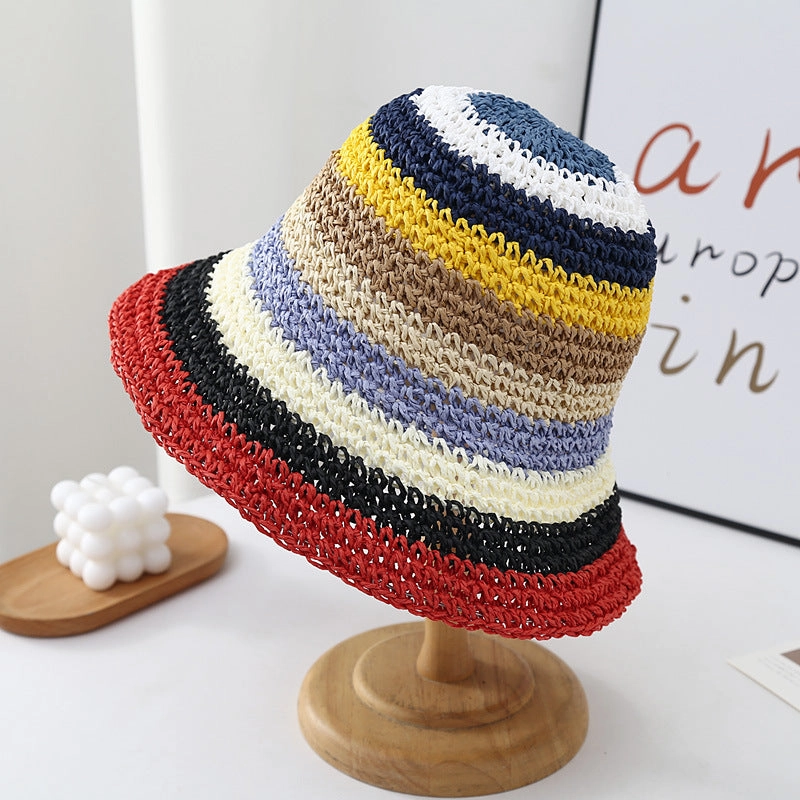 Wholesale Straw Rainbow Beach Bucket Hat