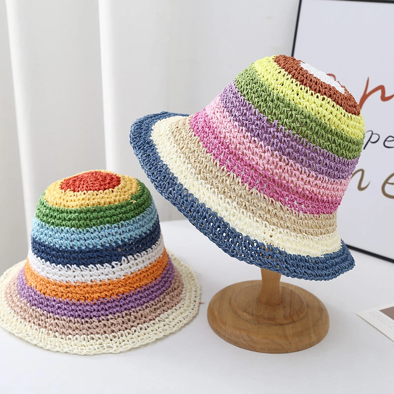 Wholesale Straw Rainbow Beach Bucket Hat