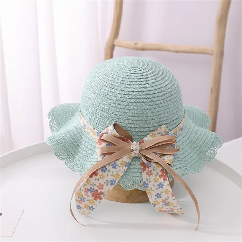 Wholesale Straw Ribbon Flower Kids Bucket Hat