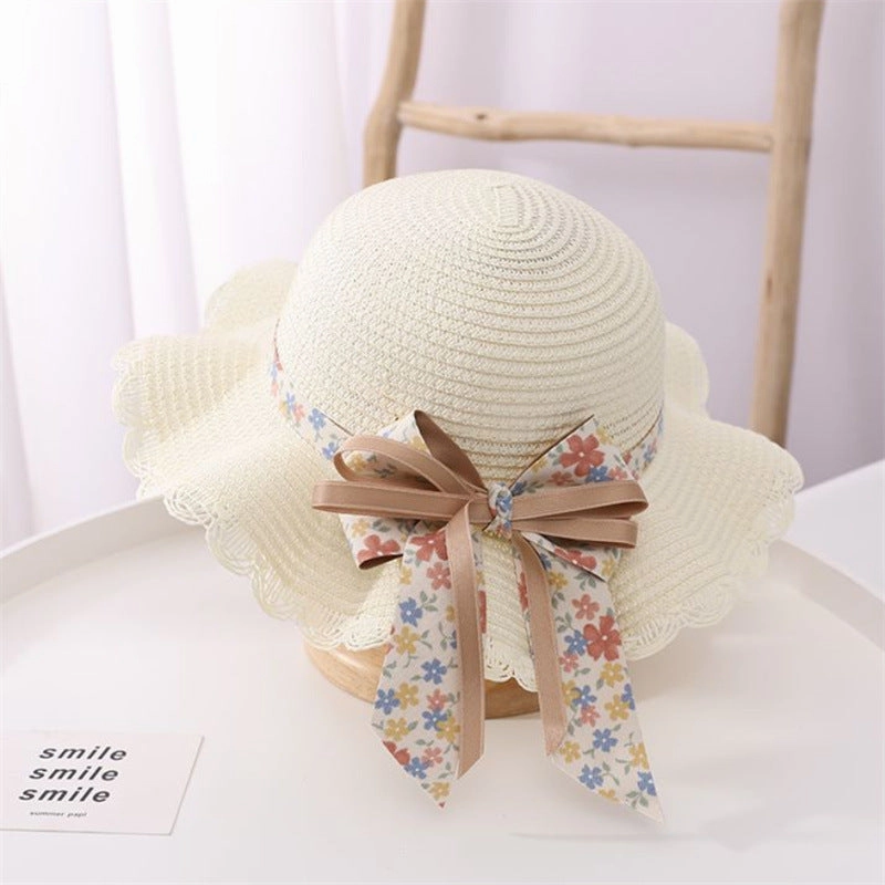 Wholesale Straw Ribbon Flower Kids Bucket Hat