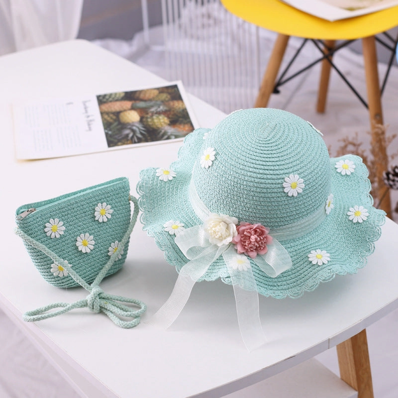 Wholesale Straw Ribbon Flower Sun Visor Set