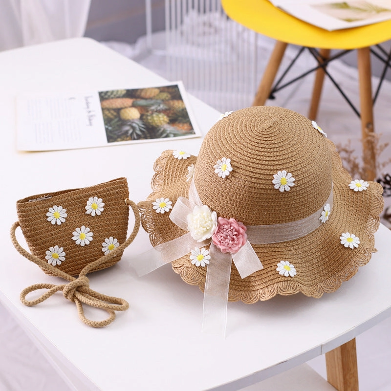 Wholesale Straw Ribbon Flower Sun Visor Set