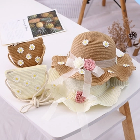 Wholesale Straw Ribbon Flower Sun Visor Set