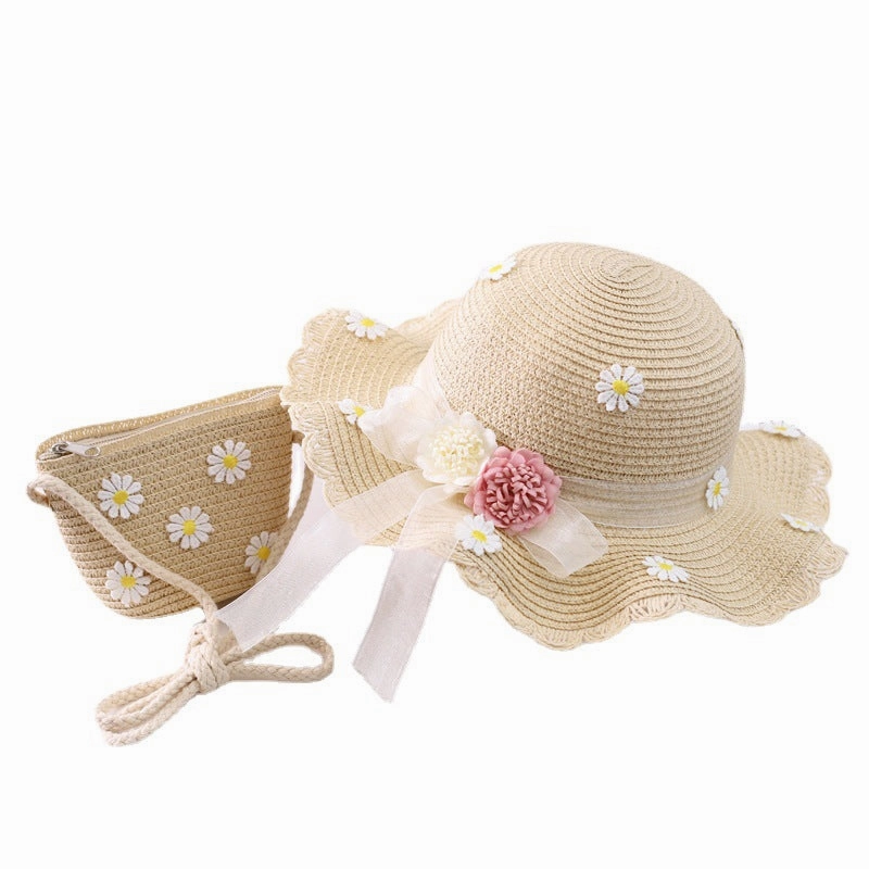 Wholesale Straw Ribbon Flower Sun Visor Set