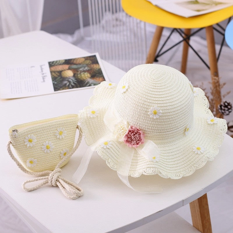 Wholesale Straw Ribbon Flower Sun Visor Set