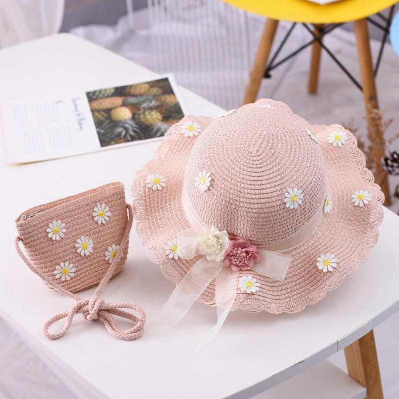 Wholesale Straw Ribbon Flower Sun Visor Set