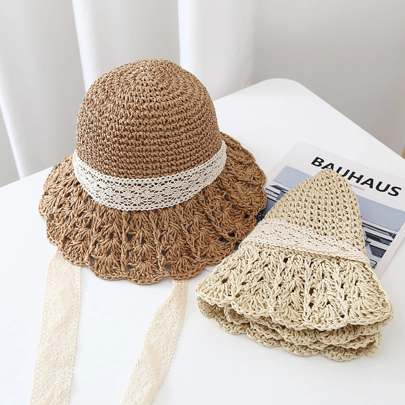 Wholesale Straw Ruffle Sunshade Bucket Hat