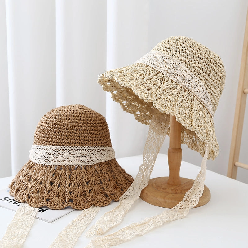 Wholesale Straw Ruffle Sunshade Bucket Hat