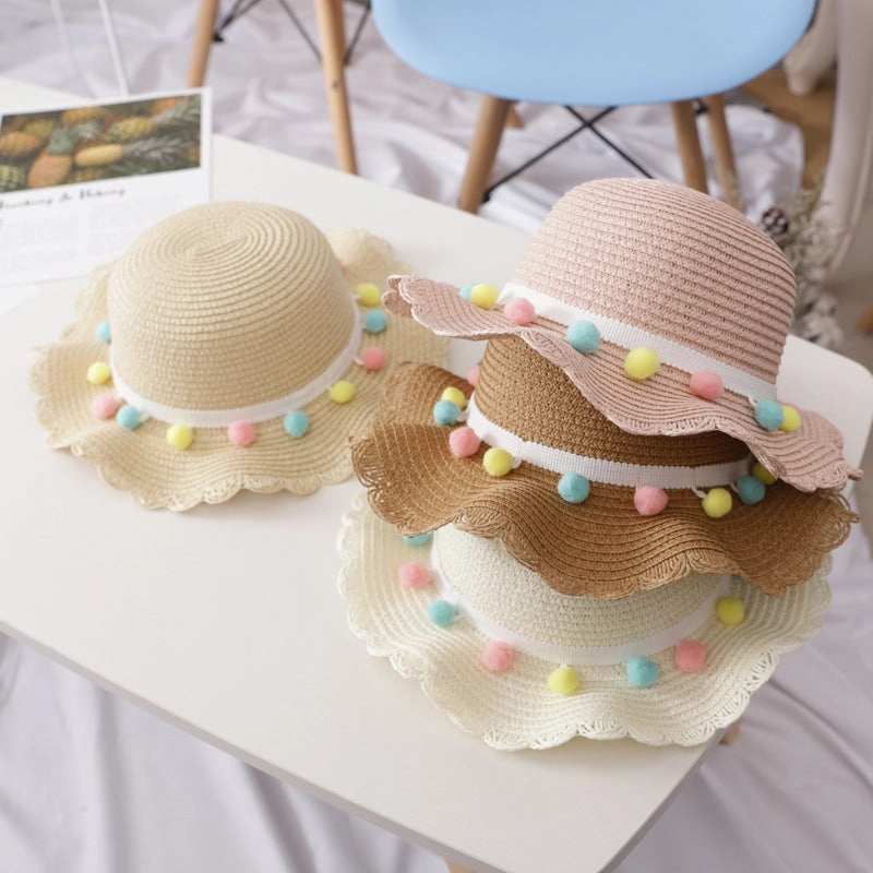 Wholesale Straw Sunscreen Kids Bucket Hat Set