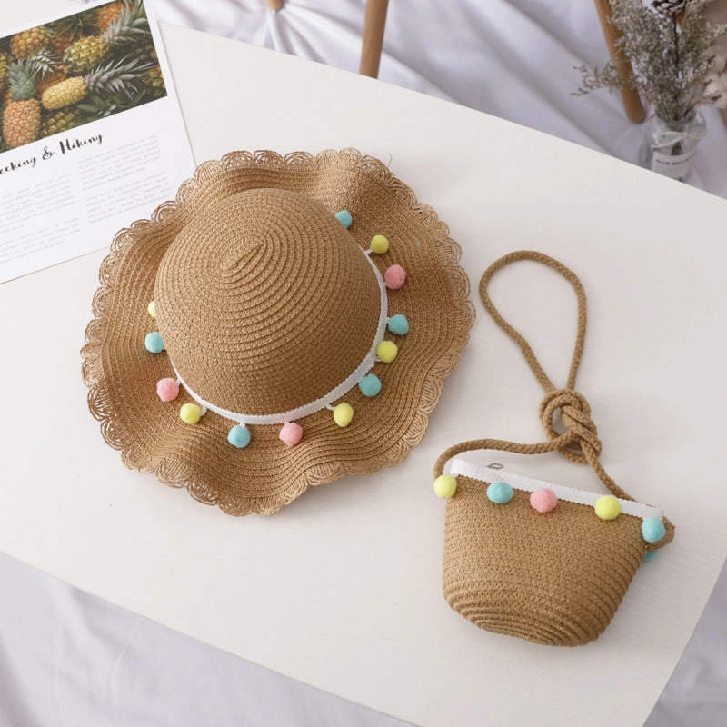 Wholesale Straw Sunscreen Kids Bucket Hat Set