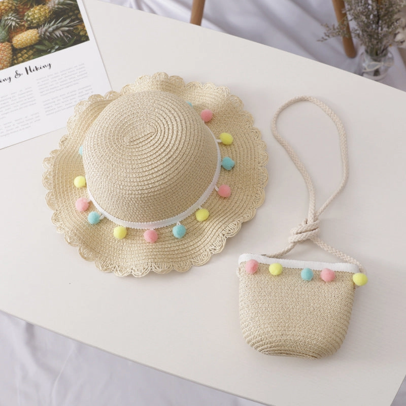 Wholesale Straw Sunscreen Kids Bucket Hat Set