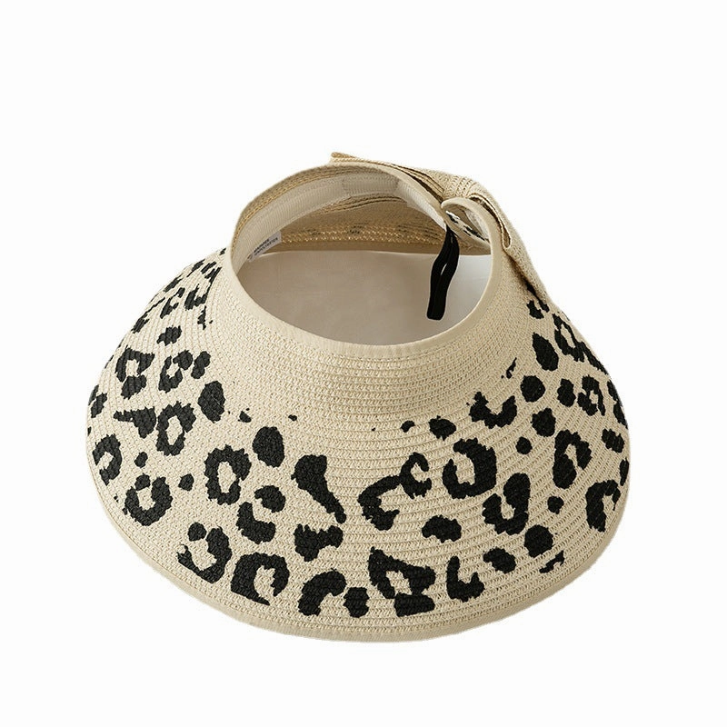 Wholesale Summer Bow Leopard Empty Top Straw Hat
