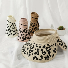 Wholesale Summer Bow Leopard Empty Top Straw Hat