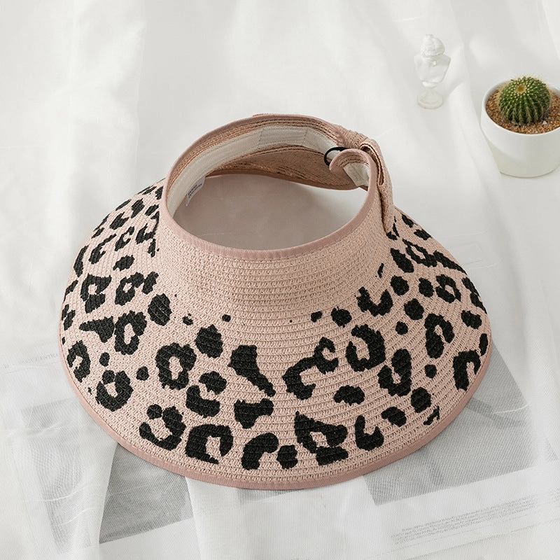 Wholesale Summer Bow Leopard Empty Top Straw Hat