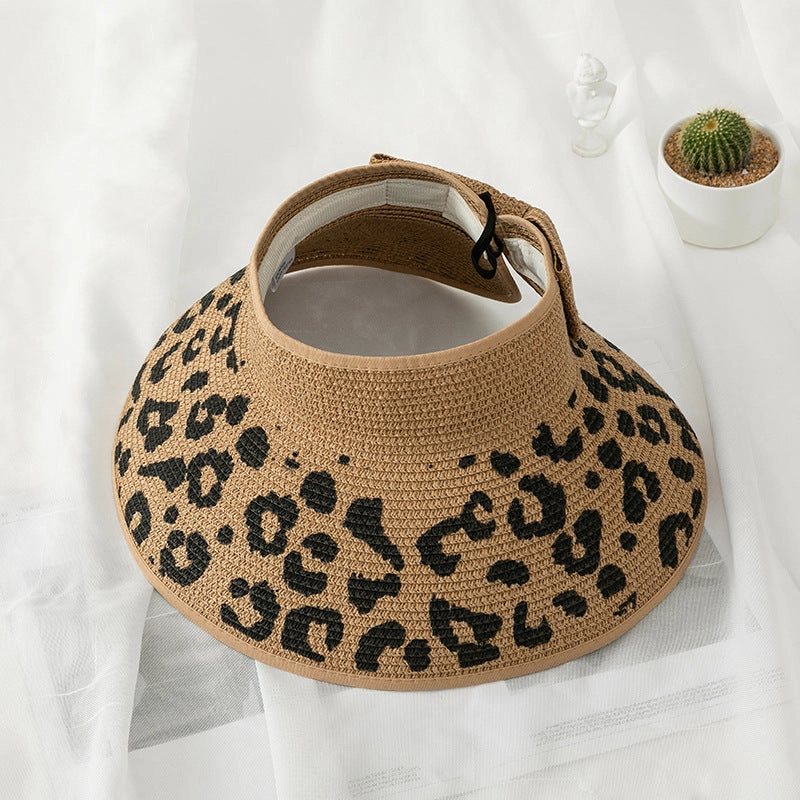 Wholesale Summer Bow Leopard Empty Top Straw Hat