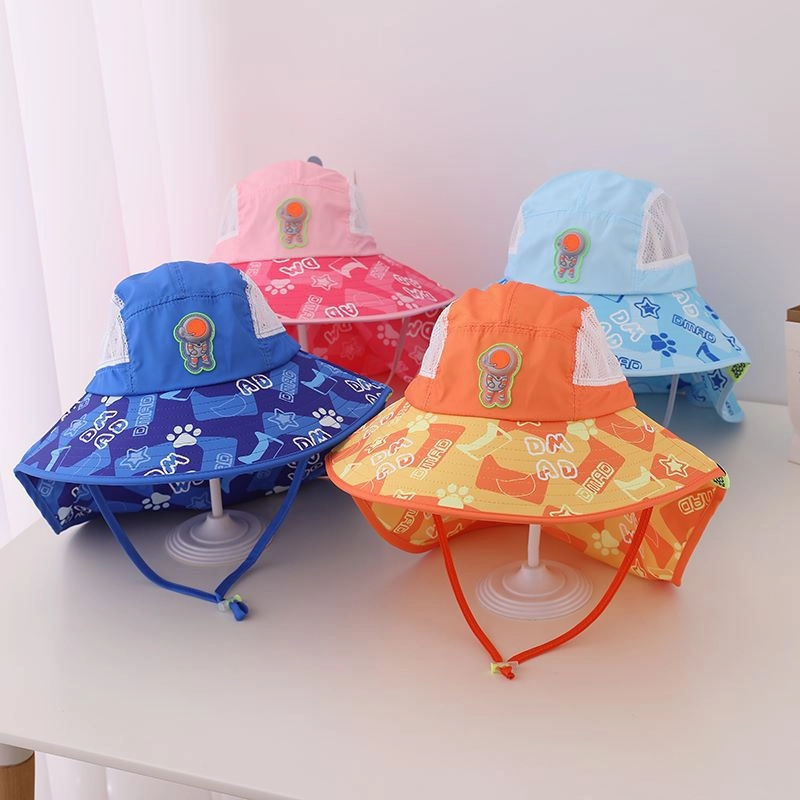 Wholesale Summer Kids Cotton Big Brim Shawl Bucket Hat