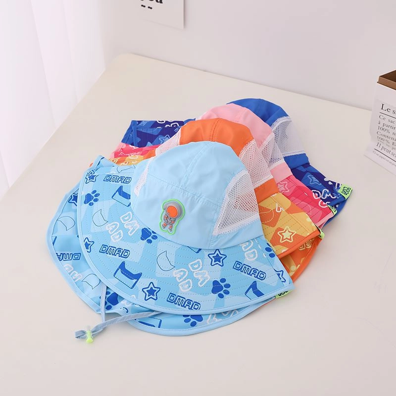 Wholesale Summer Kids Cotton Big Brim Shawl Bucket Hat