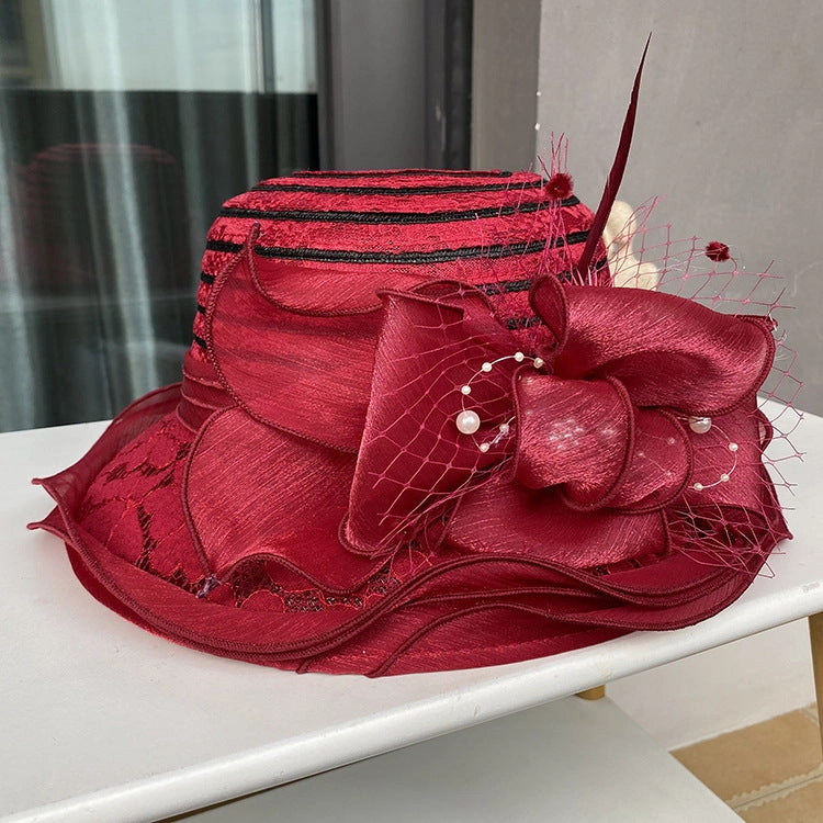Wholesale Summer Lace Visor Elegant Pearl Flower Fisherman's Hat
