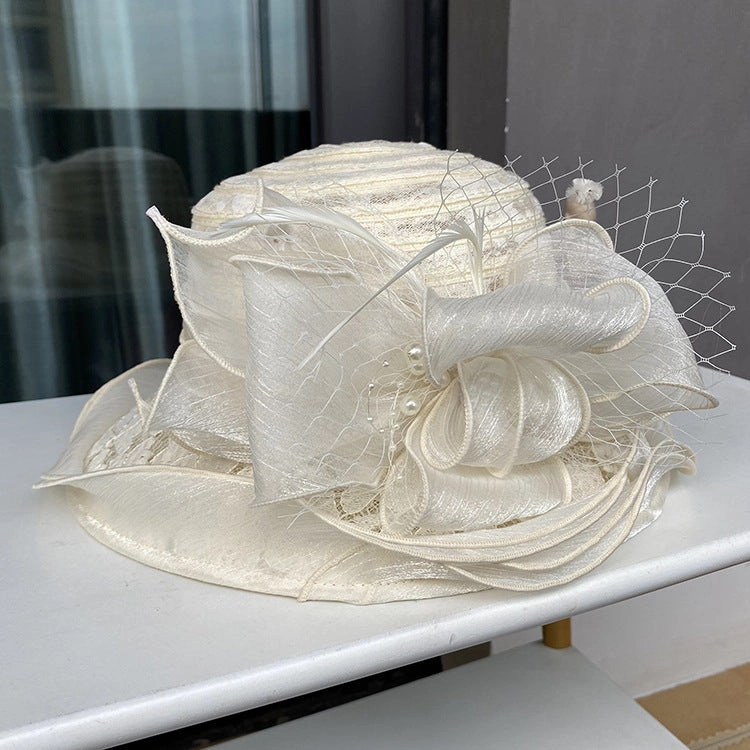 Wholesale Summer Lace Visor Elegant Pearl Flower Fisherman's Hat