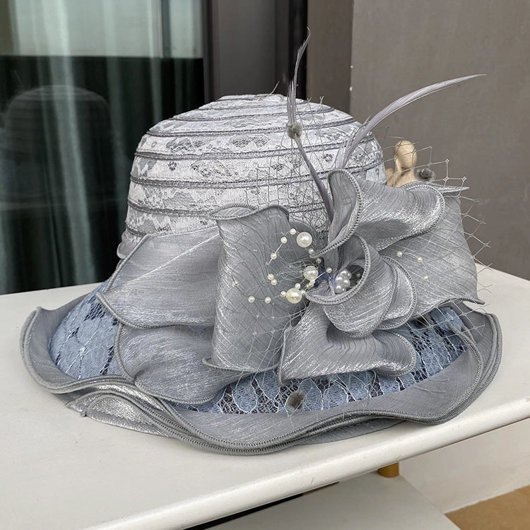 Wholesale Summer Lace Visor Elegant Pearl Flower Fisherman's Hat