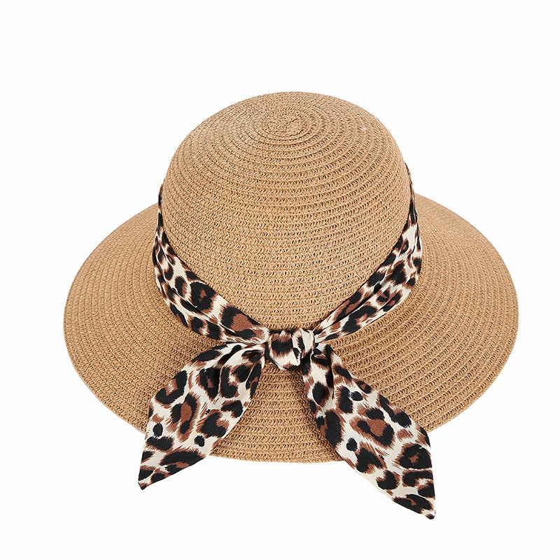 Wholesale Summer Leopard Bow Floating Straw Hat