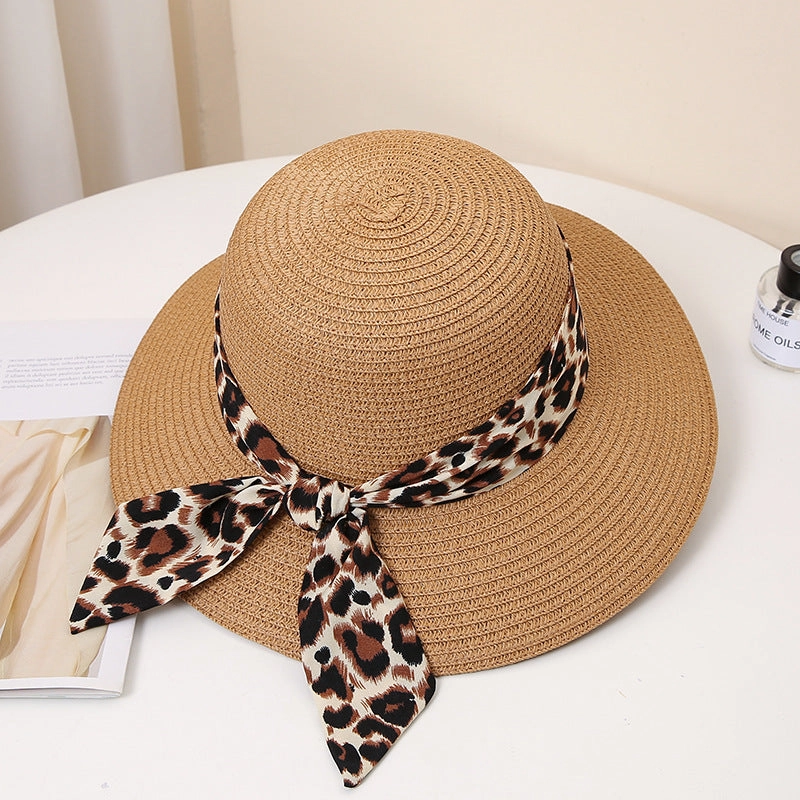 Wholesale Summer Leopard Bow Floating Straw Hat