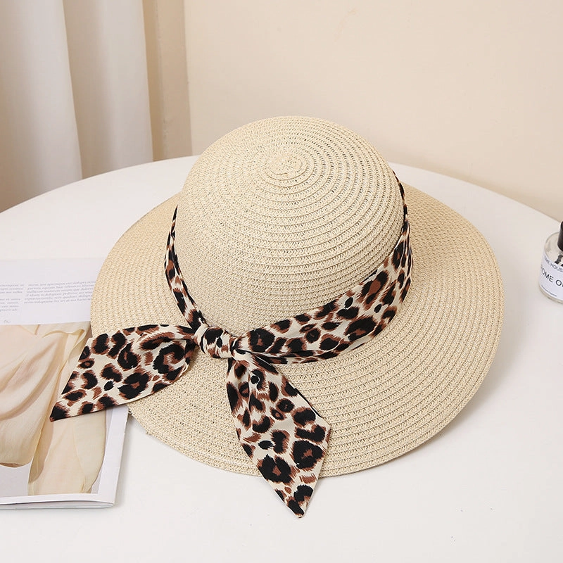 Wholesale Summer Leopard Bow Floating Straw Hat