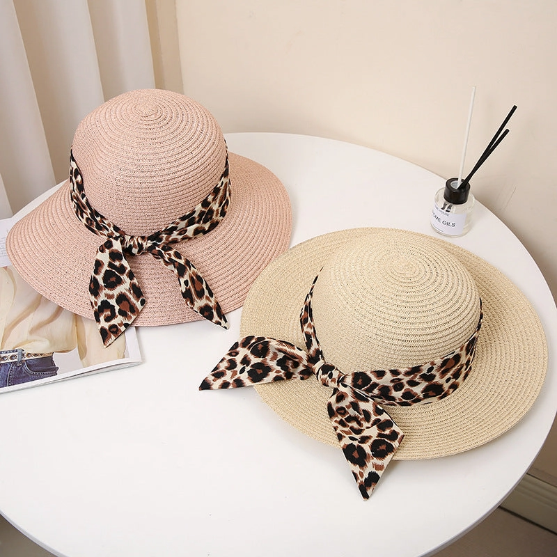Wholesale Summer Leopard Bow Floating Straw Hat