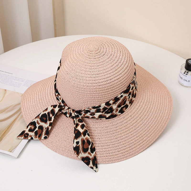 Wholesale Summer Leopard Bow Floating Straw Hat