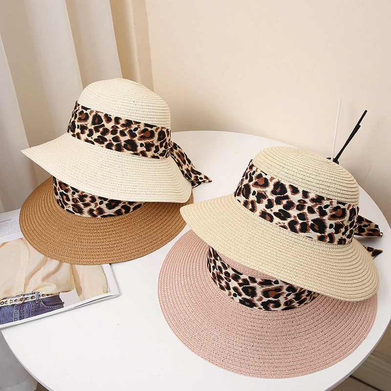Wholesale Summer Leopard Bow Floating Straw Hat