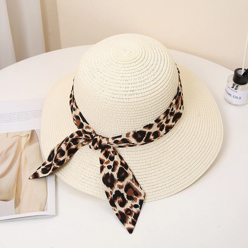 Wholesale Summer Leopard Bow Floating Straw Hat