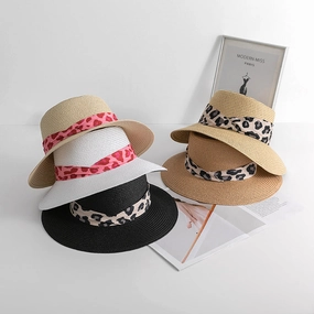 Wholesale Summer Leopard Silk Scarf Straw Hat