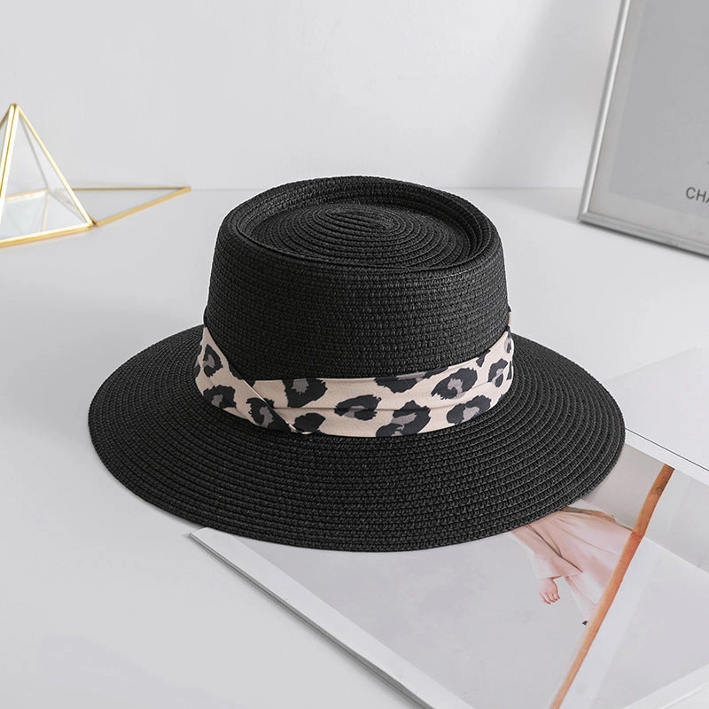 Wholesale Summer Leopard Silk Scarf Straw Hat