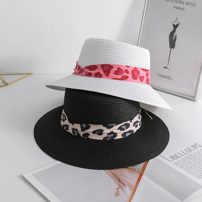 Wholesale Summer Leopard Silk Scarf Straw Hat