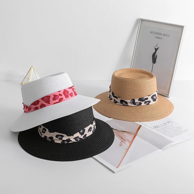 Wholesale Summer Leopard Silk Scarf Straw Hat