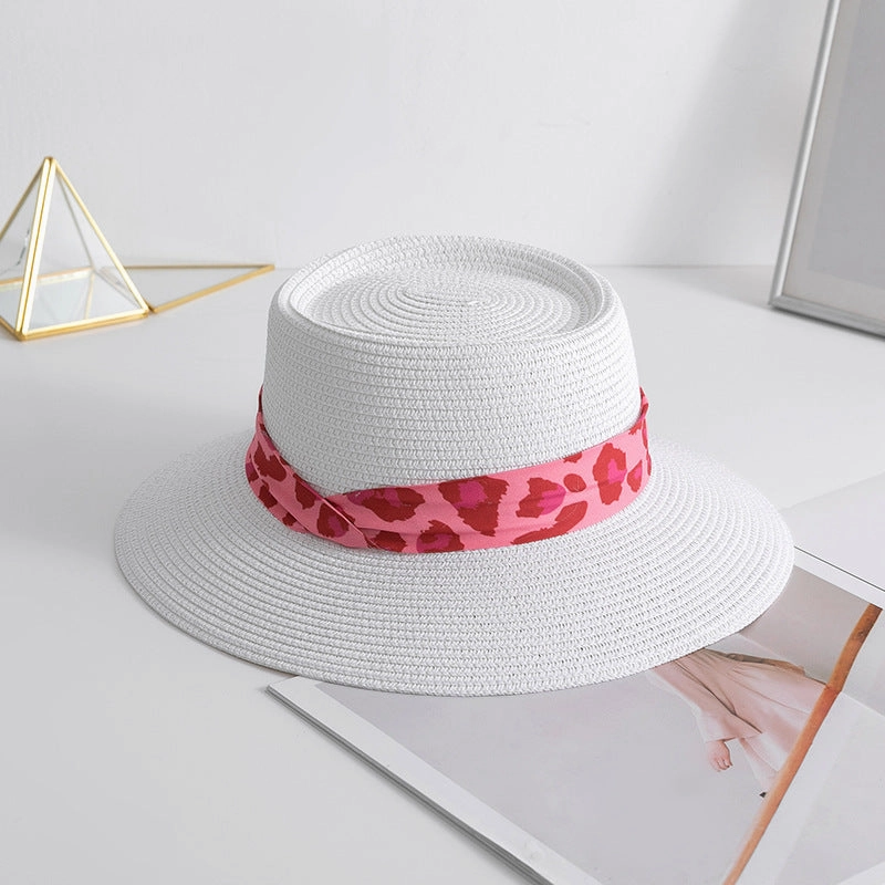 Wholesale Summer Leopard Silk Scarf Straw Hat