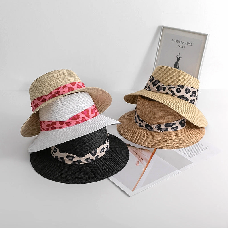Wholesale Summer Leopard Silk Scarf Straw Hat