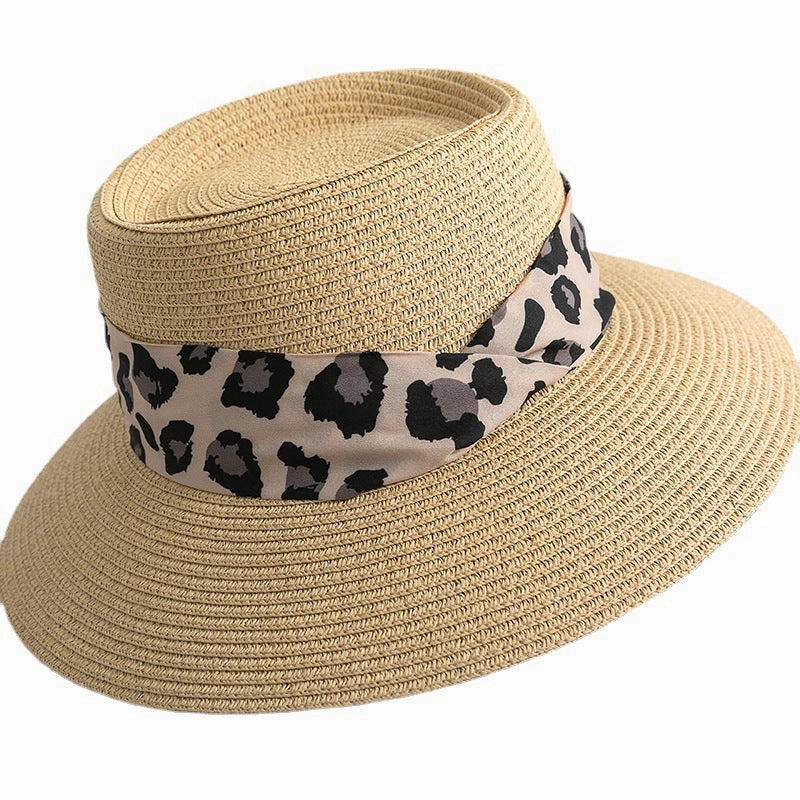 Wholesale Summer Leopard Silk Scarf Straw Hat