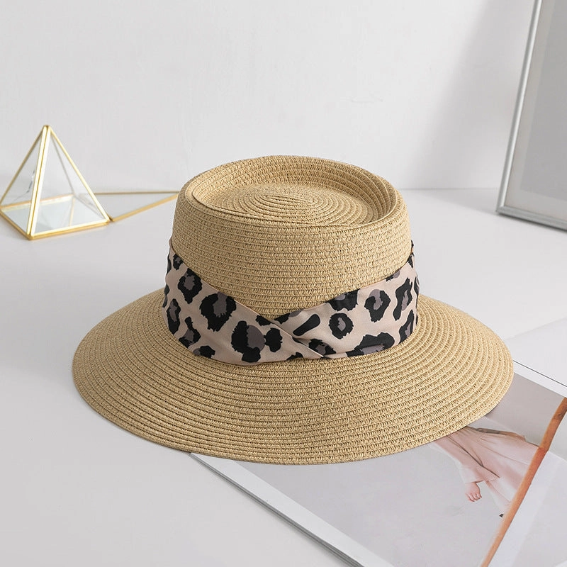 Wholesale Summer Leopard Silk Scarf Straw Hat