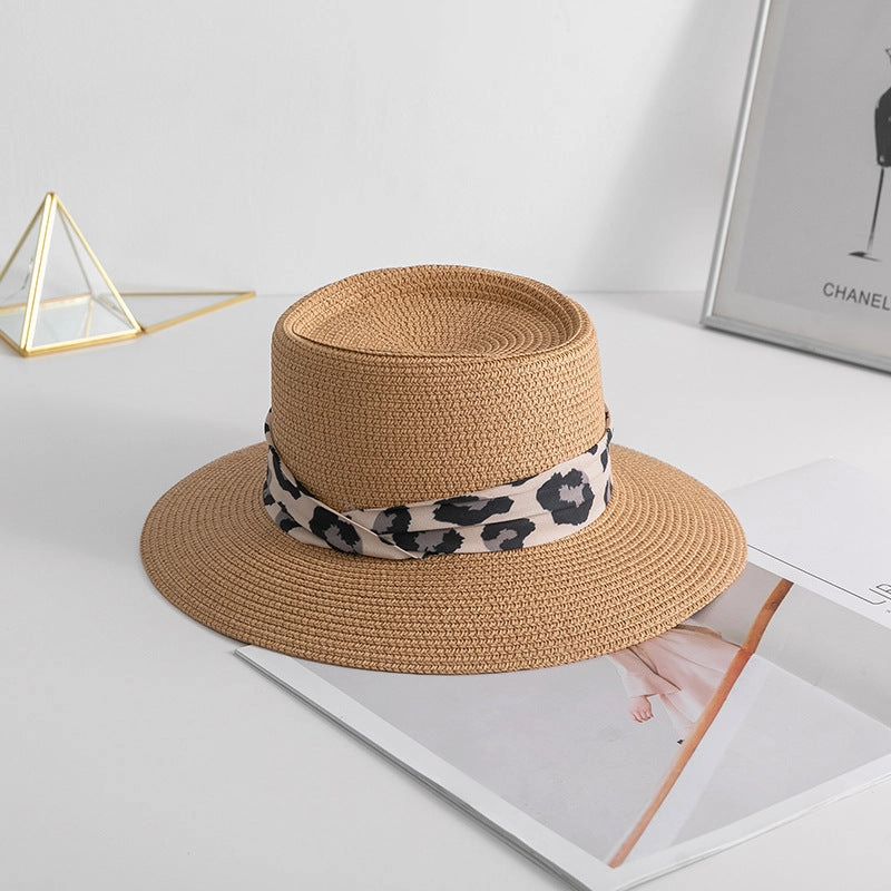 Wholesale Summer Leopard Silk Scarf Straw Hat