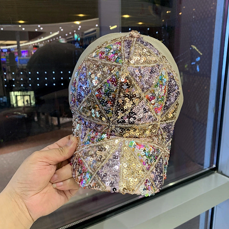 Wholesale Summer mesh sequin hat women's breathable sun hat travel fashion all-match baseball cap