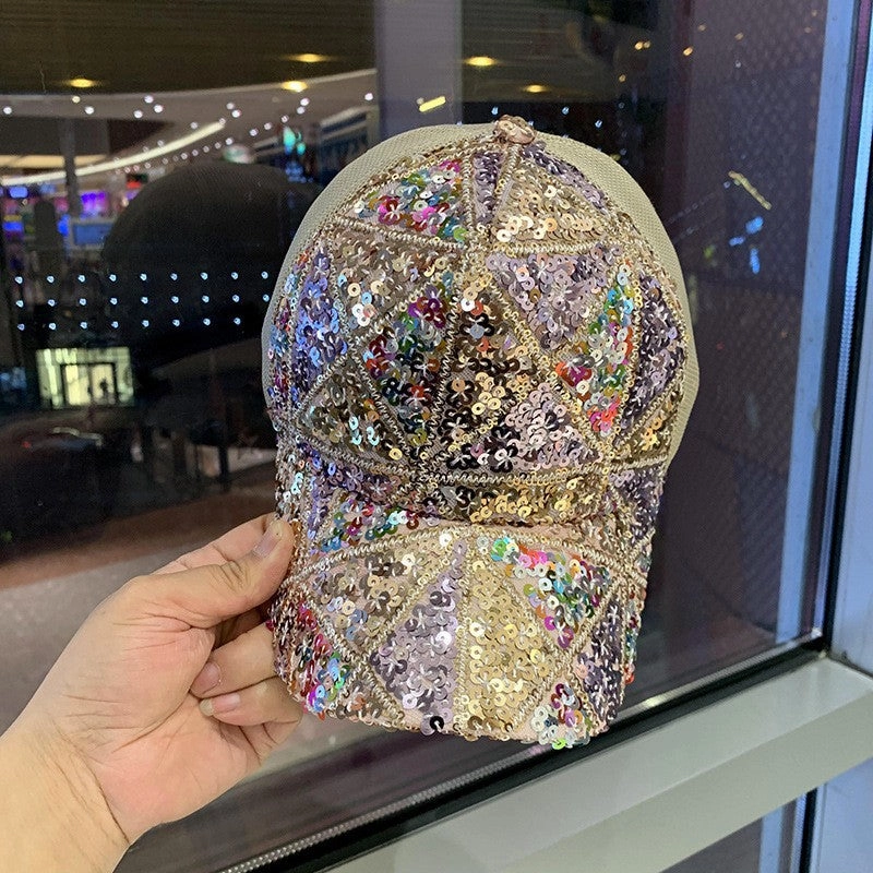 Wholesale Summer mesh sequin hat women's breathable sun hat travel fashion all-match baseball cap