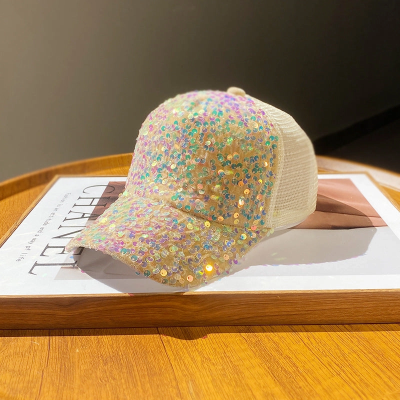 Wholesale Summer mesh sequin hat women's breathable sun hat travel fashion all-match baseball cap